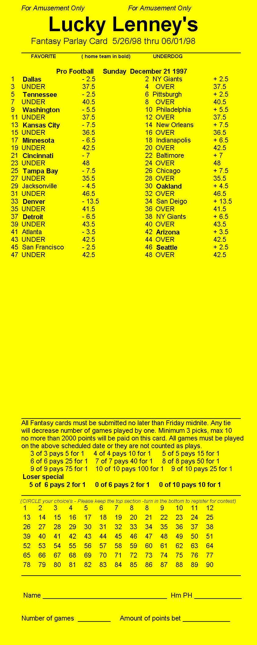 Parlay Card Designer - Sample Printout Pertaining To Football Betting Card Template