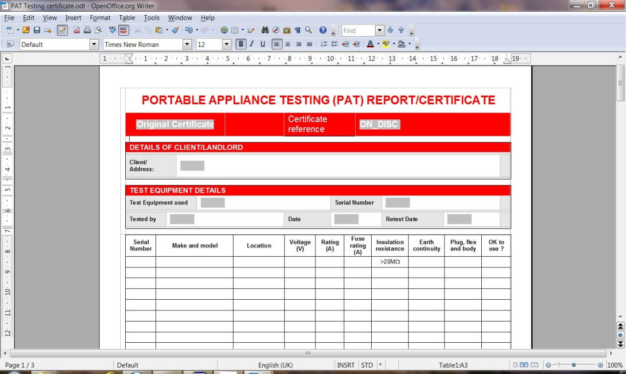 Pat Test Certificates – Manuals & Publications : Mince His Words Intended For Electrical Installation Test Certificate Template