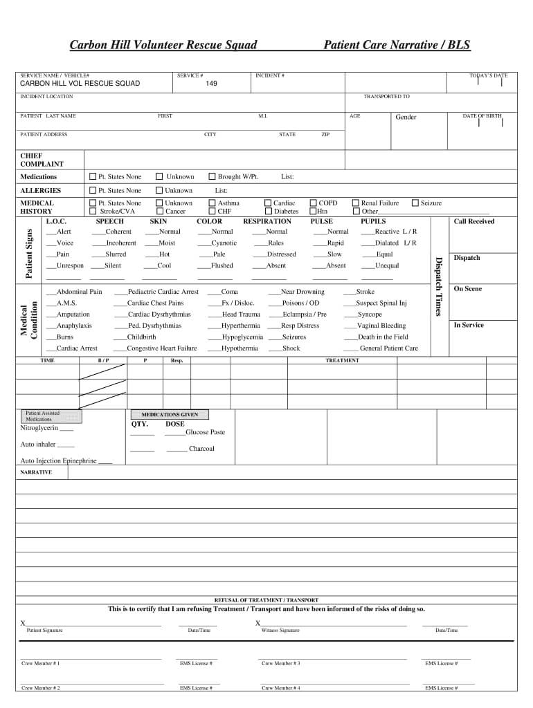 Patient Care Report Template Doc – Fill Online, Printable Regarding Patient Care Report Template