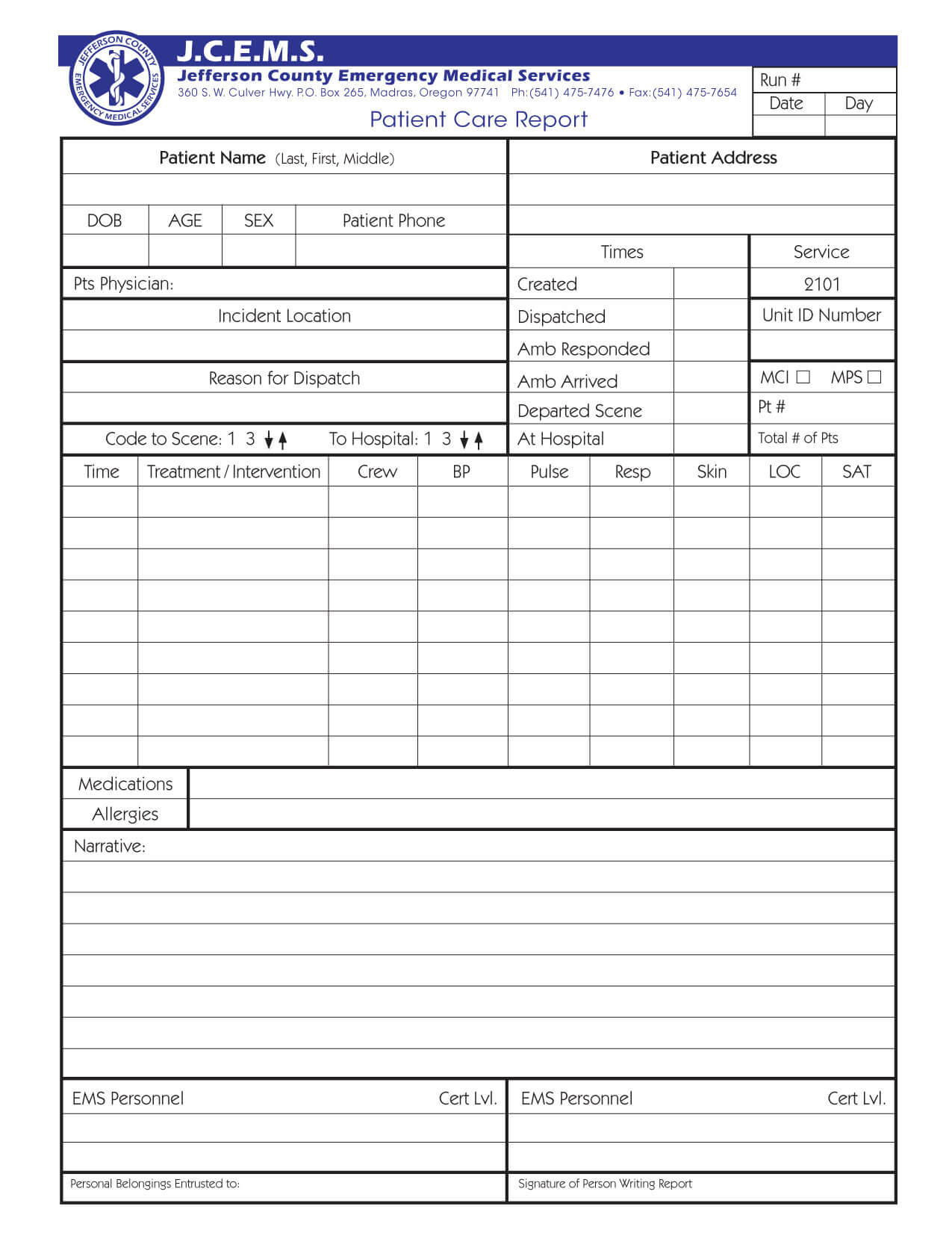 Patient Care Report Template Word Emt Example Ems Narrative Intended For Patient Care Report Template