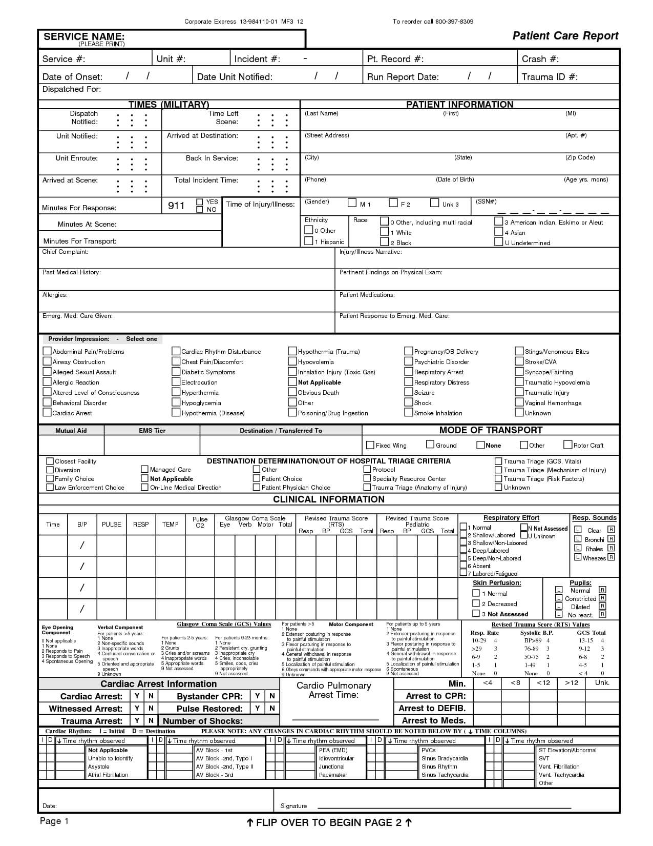 Patient Care Report Template Word Emt Example Ems Narrative Within Patient Care Report Template