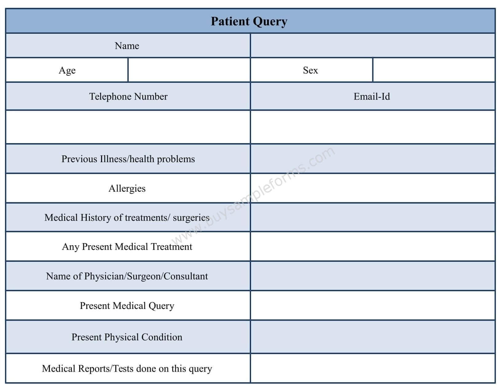 Patient Query Form Template In Word Format | Medical History Throughout Medical History Template Word