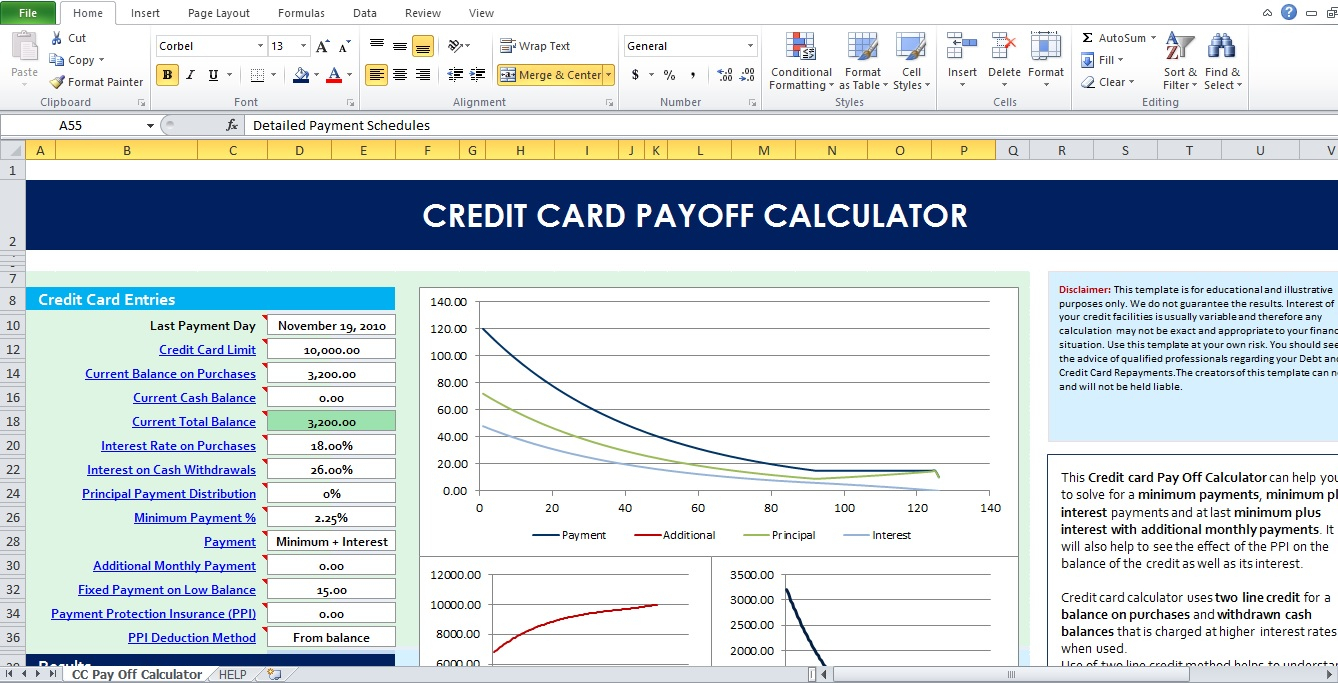 Pay Down Credit Card Calculator – Ironi.celikdemirsan With Regard To Credit Card Interest Calculator Excel Template