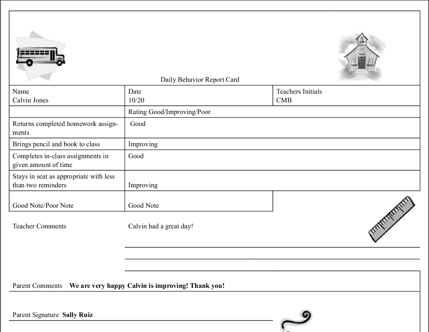 Pdf] Calvin Won't Sit Down! The Daily Behavior Report Card With Daily Report Card Template For Adhd