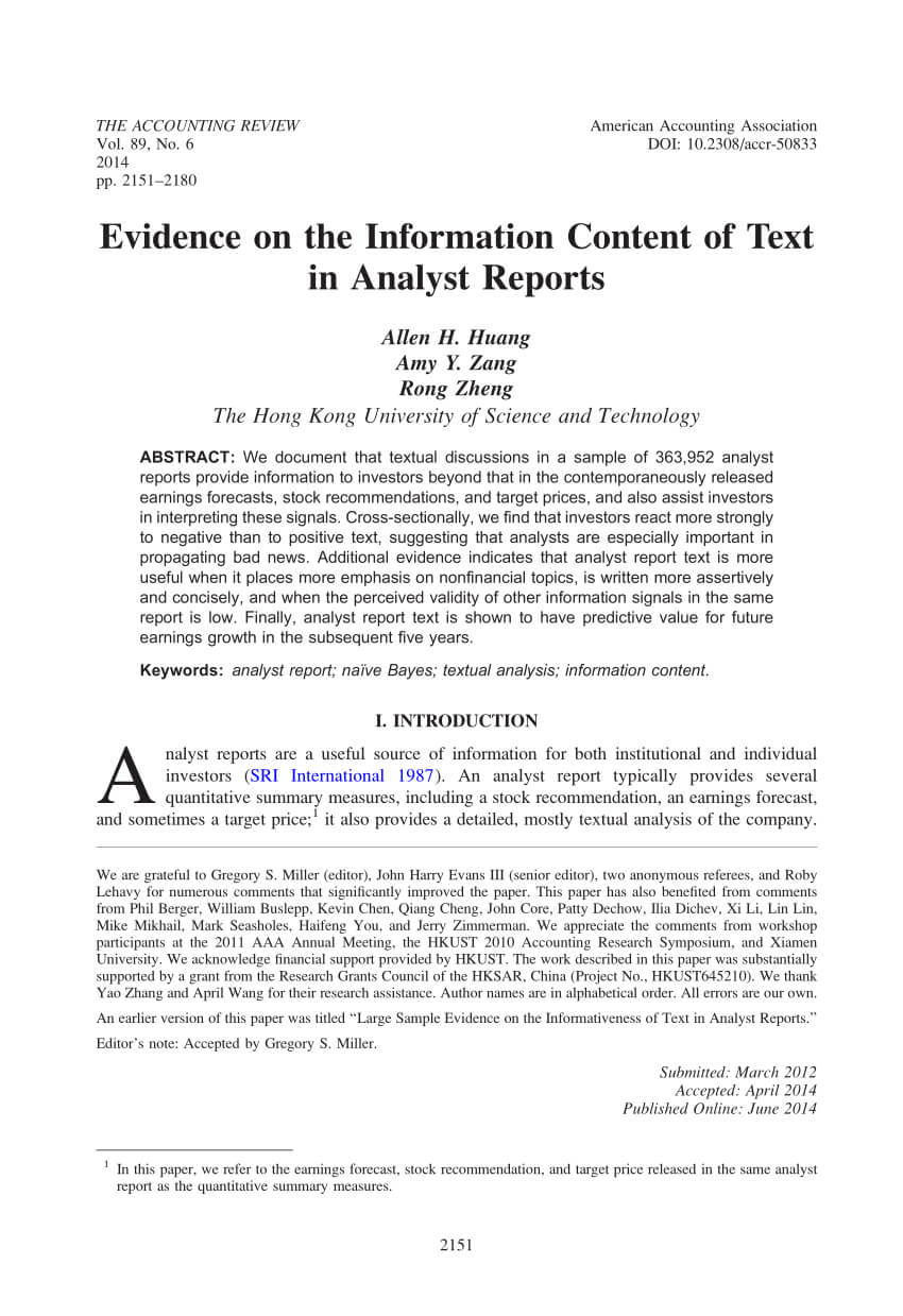 Pdf) Large Sample Evidence On The Informativeness Of Text In Within Stock Analyst Report Template