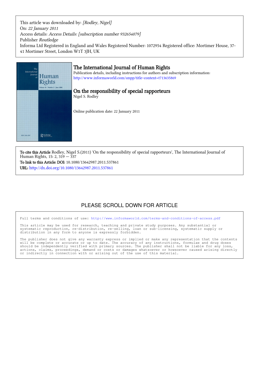 Pdf) On The Responsibility Of Special Rapporteurs Inside Rapporteur Report Template