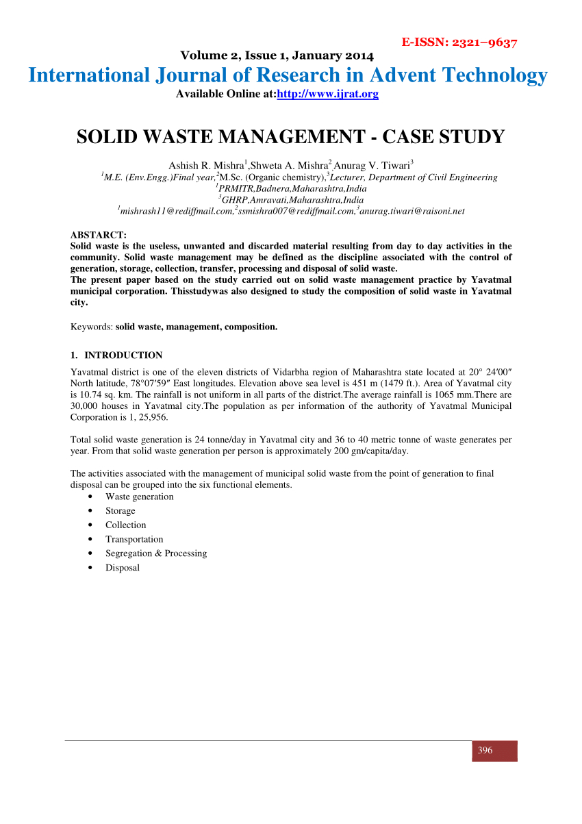 Pdf) Solid Waste Management  Case Study With Regard To Waste Management Report Template