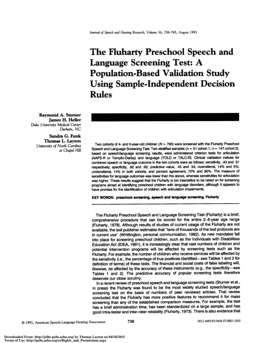 Pdf) The Fluharty Preschool Speech And Language Screening Regarding Speech And Language Report Template