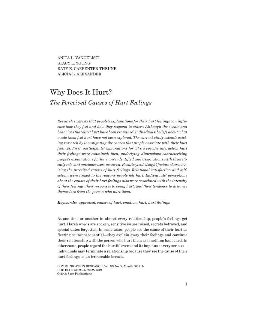 Pdf) Why Does It Hurt?: The Perceived Causes Of Hurt Feelings. Intended For Hurt Feelings Report Template