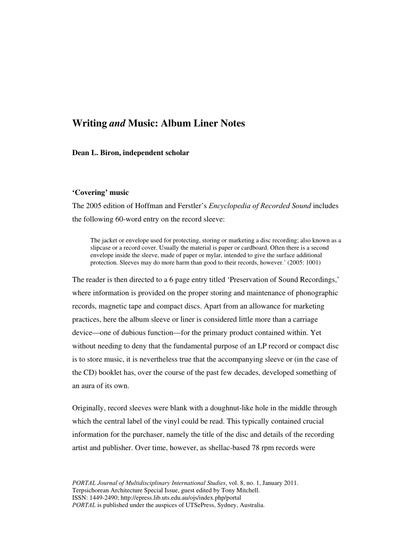 Pdf) Writing And Music: Album Liner Notes Inside Cd Liner Notes Template Word