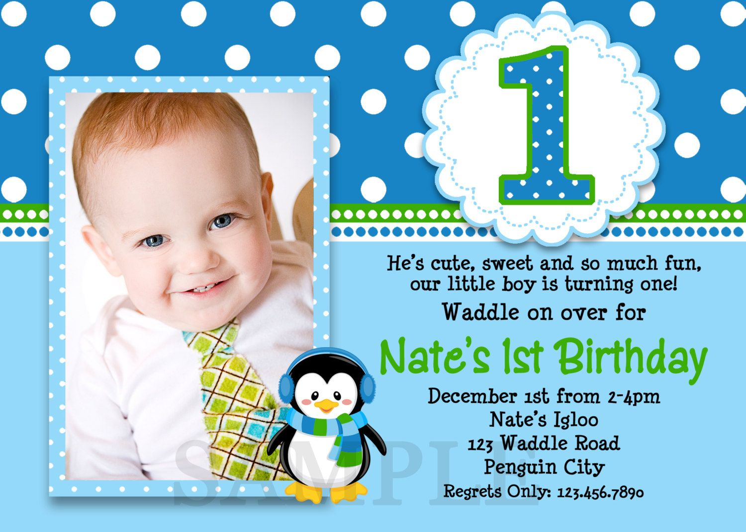 Penguin Birthday Invitation Penguin 1St Birthday Party For First Birthday Invitation Card Template