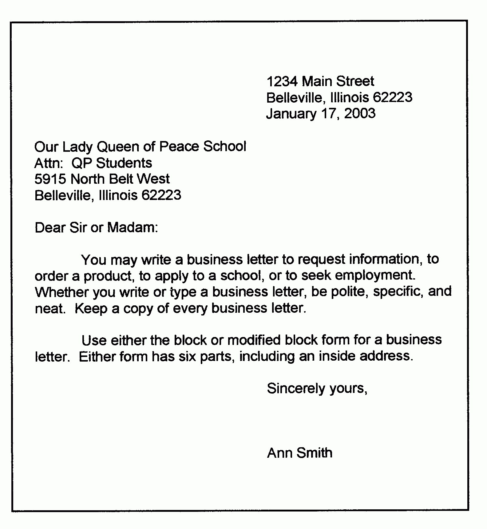 Personal Business Letter Format | Sample Business Letter With Regard To Modified Block Letter Template Word