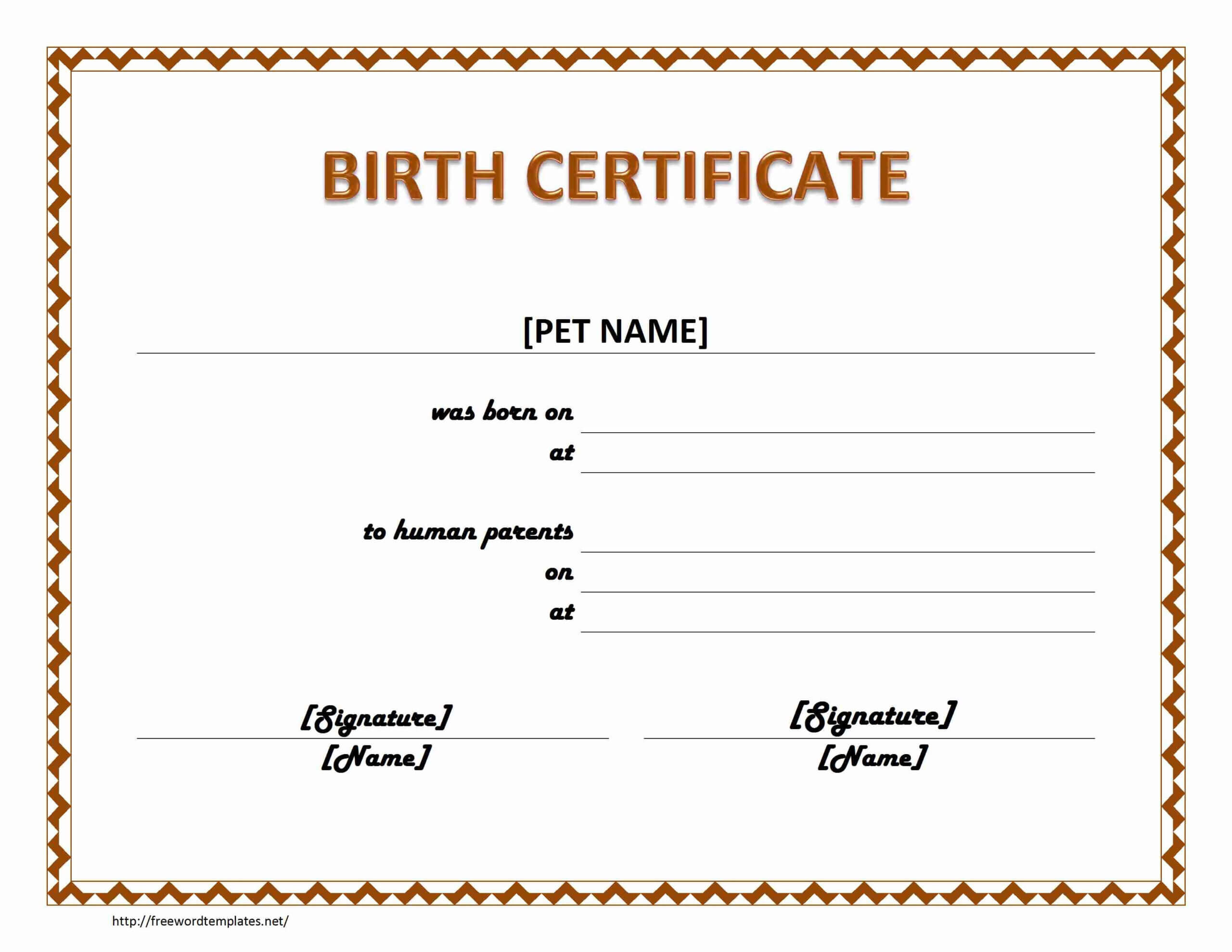 Pet Birth Certificate Maker | Pet Birth Certificate For Word For Editable Birth Certificate Template