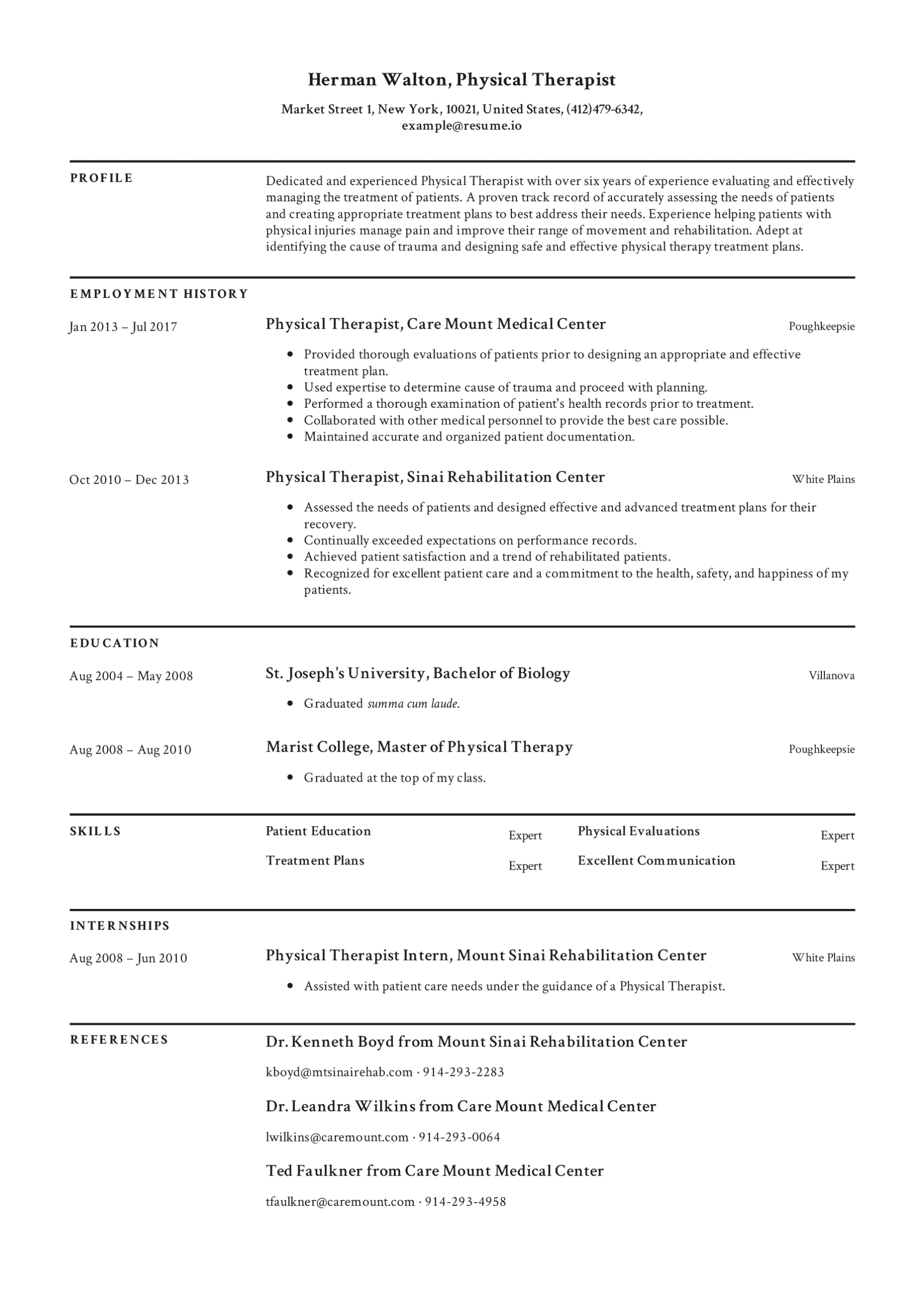 Physical Therapist Resume Templates 2020 (Free Download Throughout History And Physical Template Word
