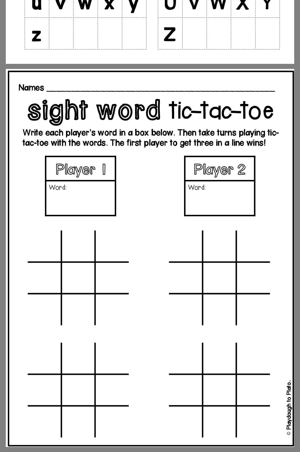 Pin On Sight Words In Tic Tac Toe Template Word