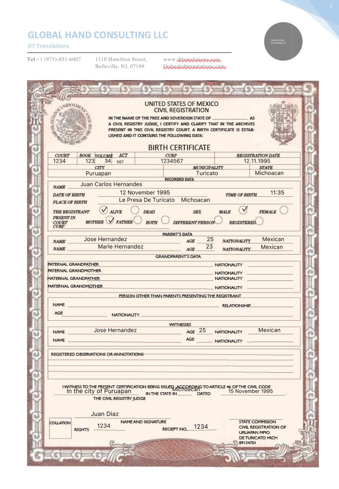 Pin On Translation Services At Dttranslations Throughout Mexican Birth Certificate Translation Template