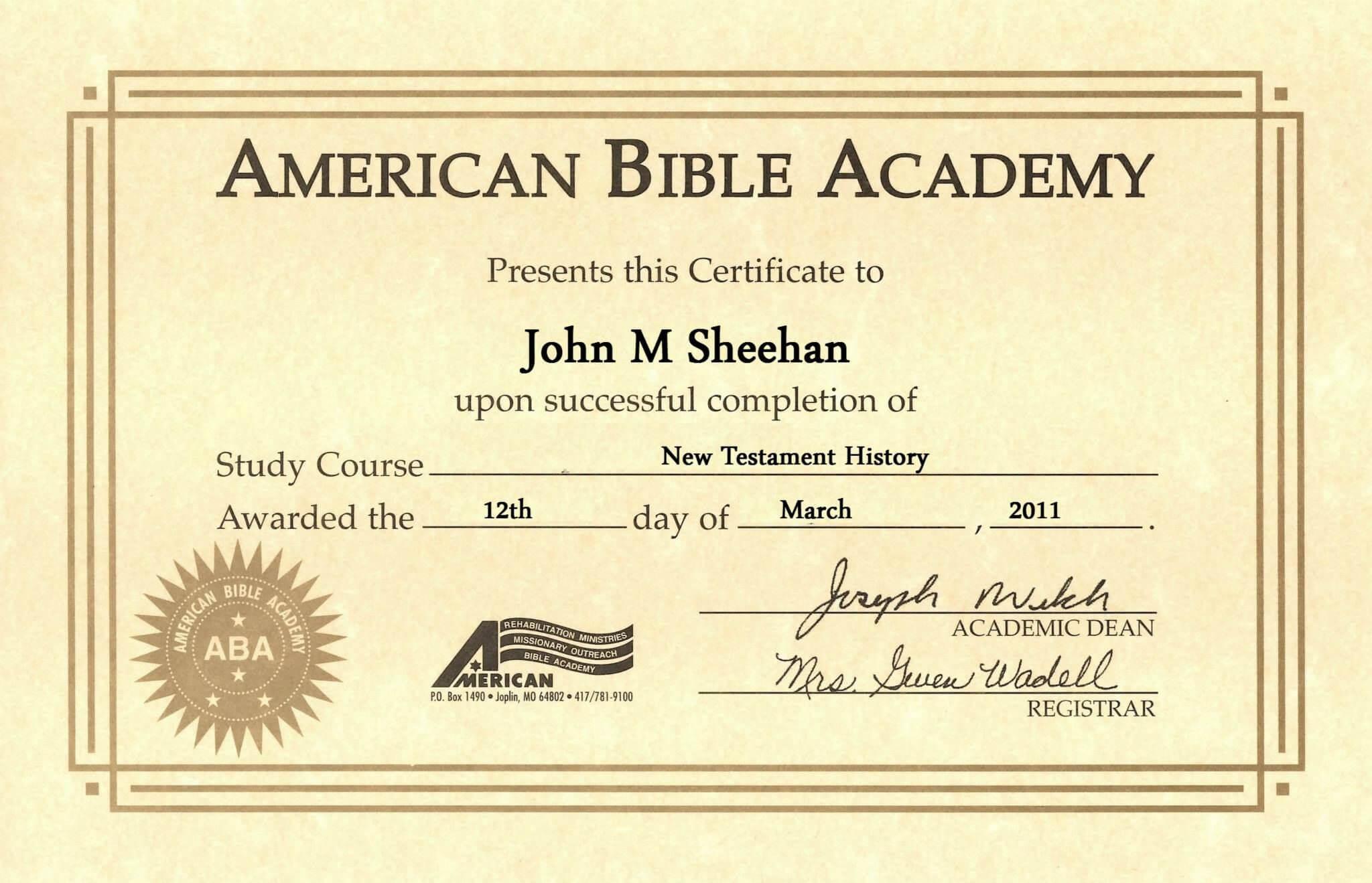 Pindr John M Sheehan On Pastor John's Education With Regard To This Certificate Entitles The Bearer Template