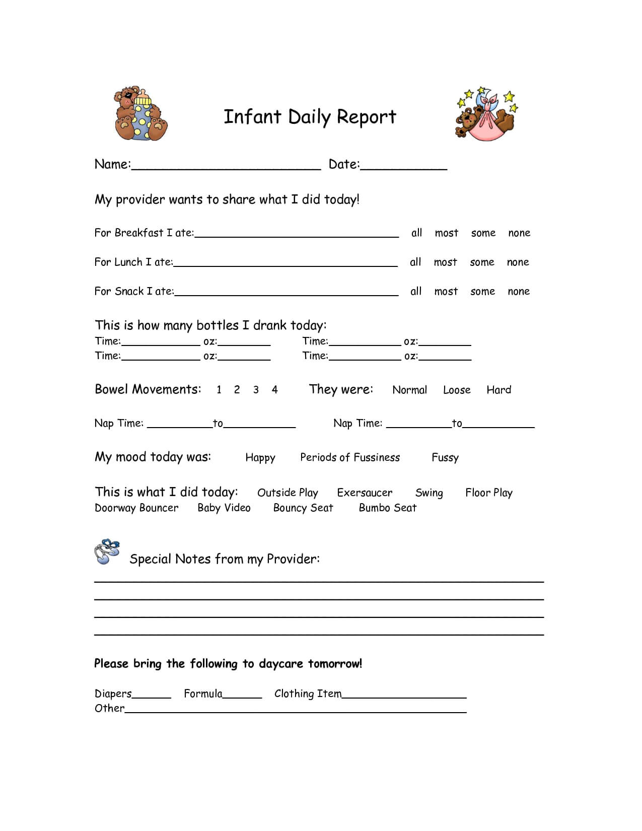 Pinjolynn Novak On Classroom | Daycare Daily Sheets Pertaining To Daycare Infant Daily Report Template