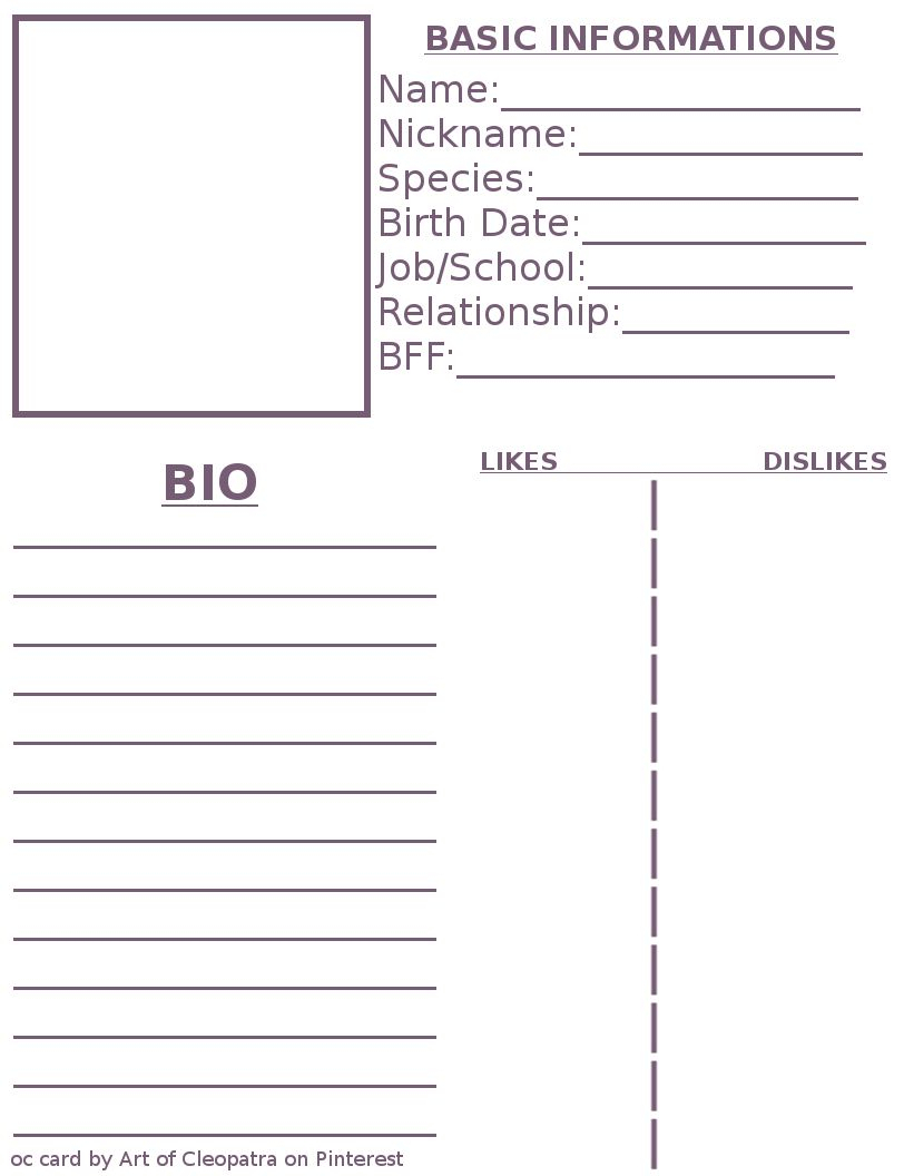 Pinming On Art Work In 2019 | Character Reference Sheet Inside Bio Card Template