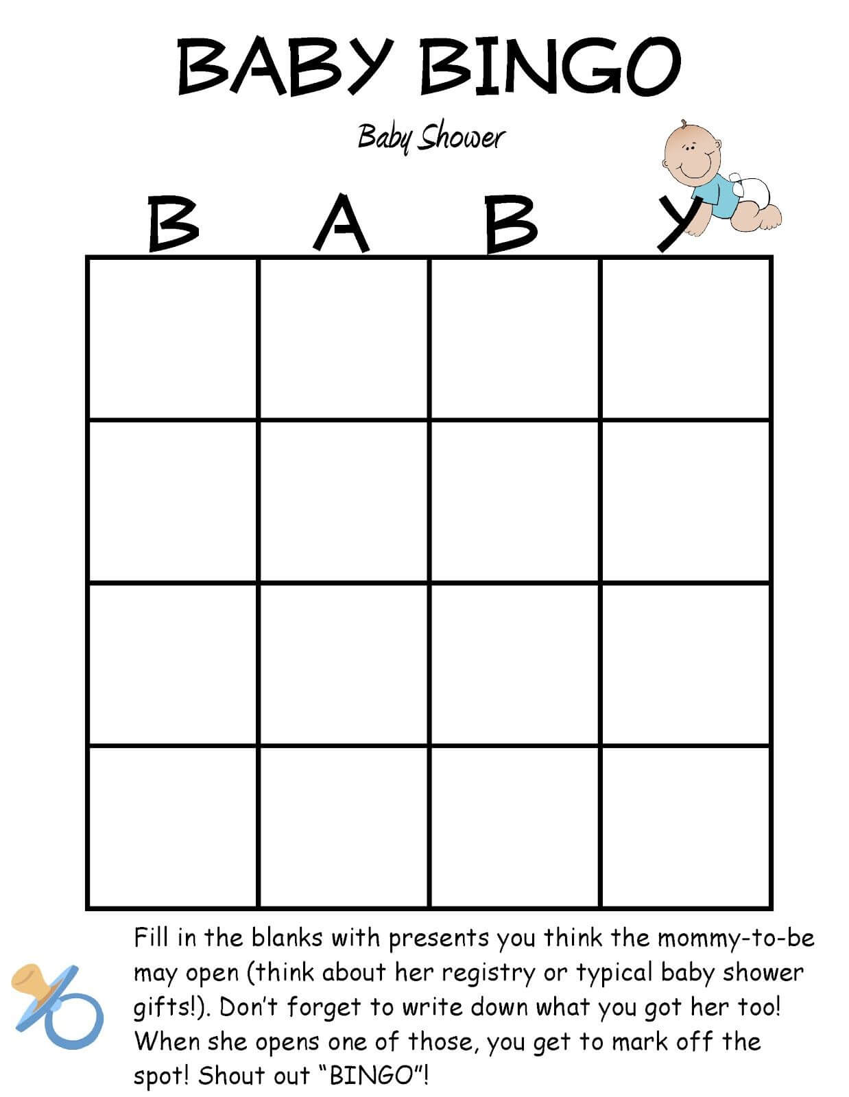 Pintracy Hilbert On Babyshower/gender Reveal | Baby In Blank Bridal Shower Bingo Template