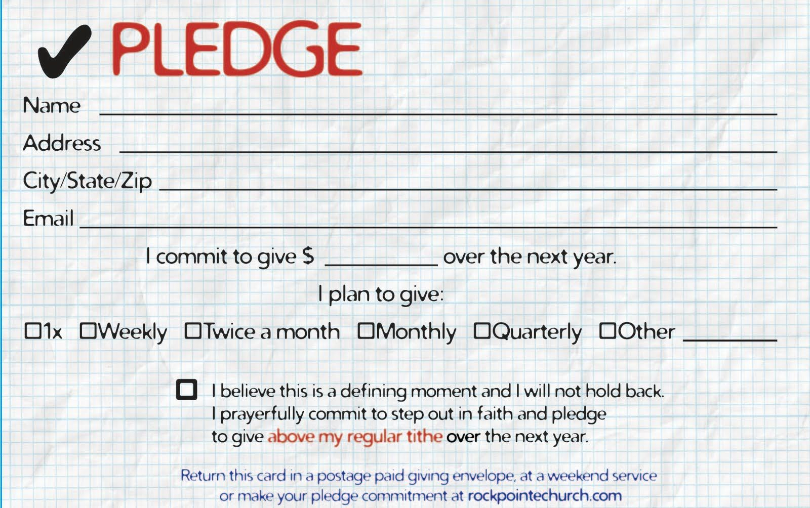 Pledge Cards For Churches | Pledge Card Templates | Card With Church Pledge Card Template