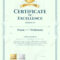 Portrait Certificate Of Excellence Template With Award Ribbon.. Throughout Award Of Excellence Certificate Template