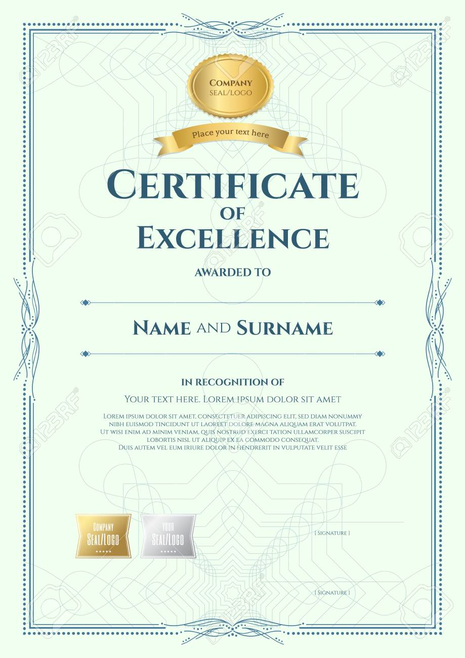Portrait Certificate Of Excellence Template With Award Ribbon.. Throughout Award Of Excellence Certificate Template