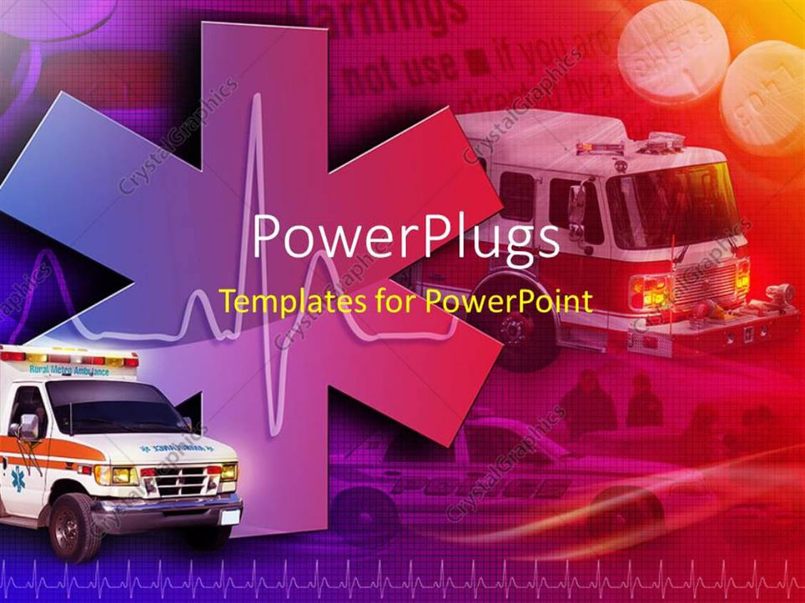 Powerpoint Template: Medical Collage With Ambulance, Fire In Ambulance Powerpoint Template