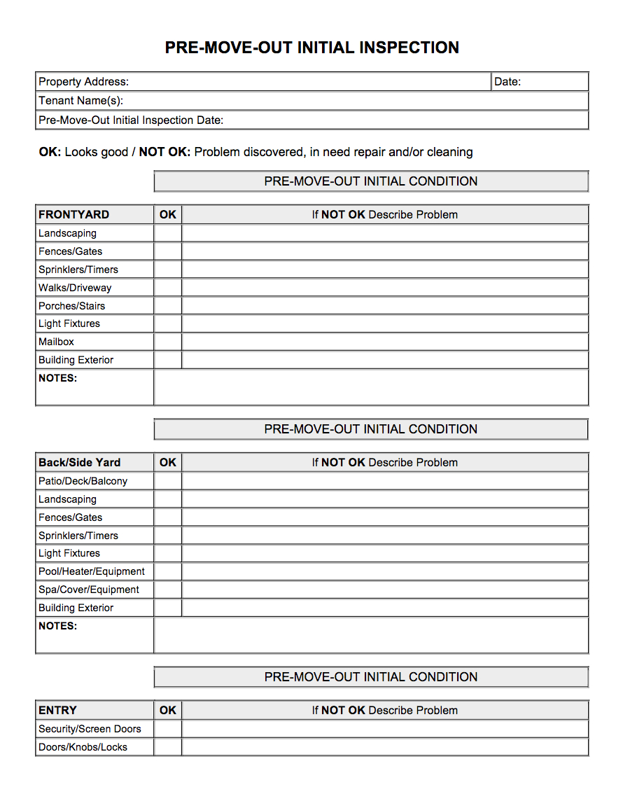 Pre Move Out Initial Inspection Pdf In 2020 | Being A Inside Property Management Inspection Report Template