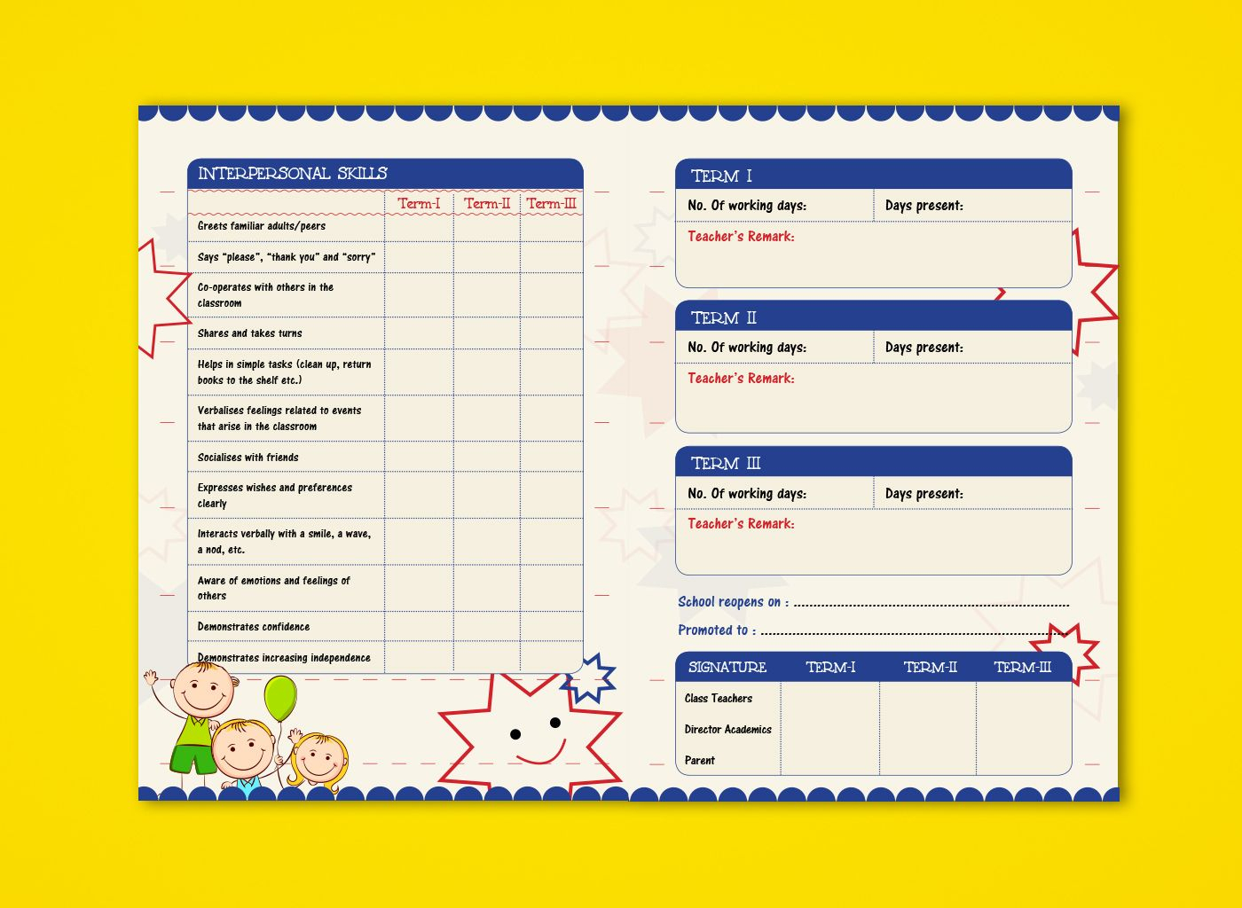 Pre Nursery Report Card On Behance | Kindergarten Report Regarding Boyfriend Report Card Template