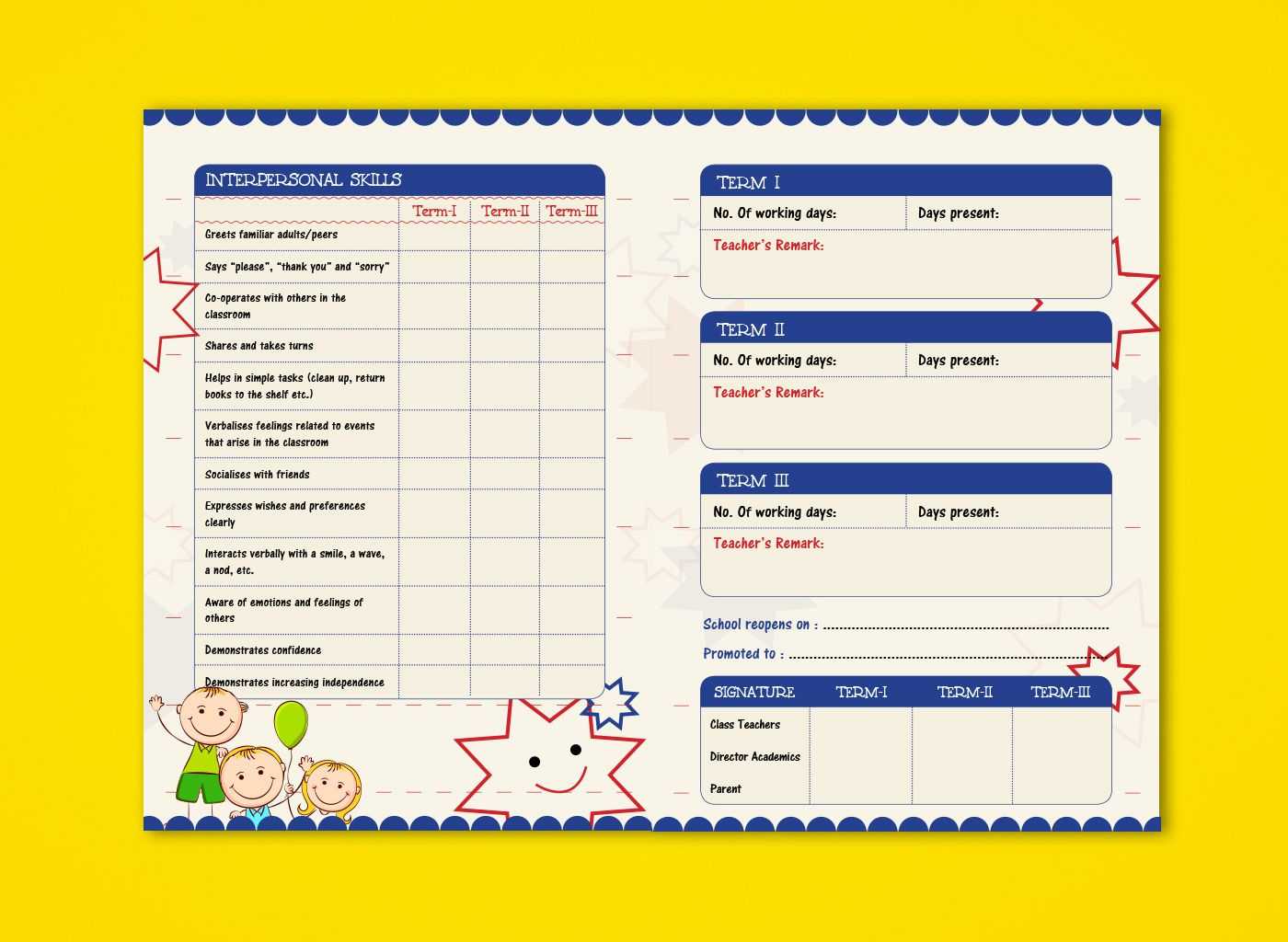 Pre Nursery Report Card On Behance | Kindergarten Report Regarding Boyfriend Report Card Template