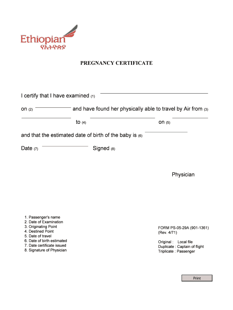 Pregnancy Fit To Fly Letter Sample - Fill Online, Printable Throughout Fit To Fly Certificate Template