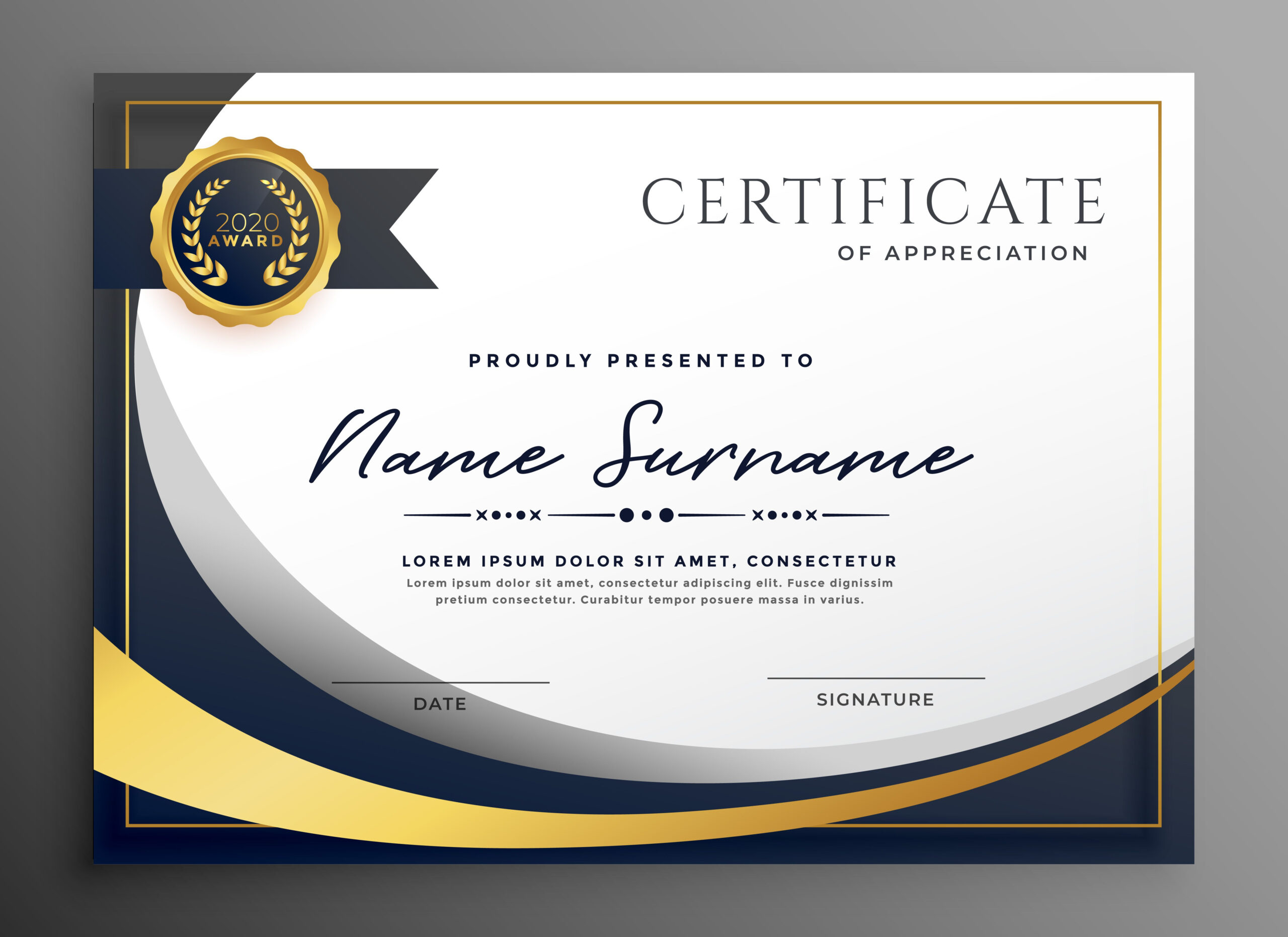 Premium Wavy Certificate Template Design | Certificate Inside Award Certificate Design Template
