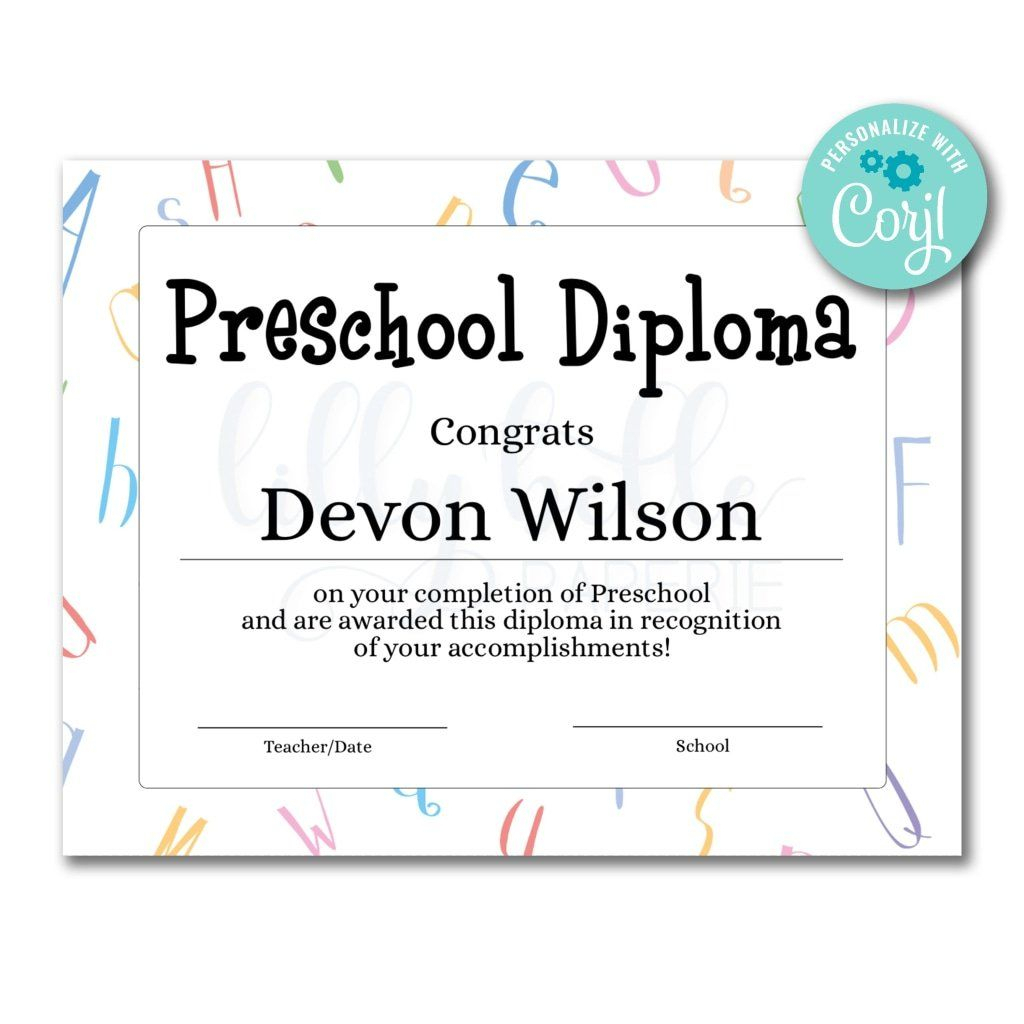Preschool Diploma Certificate | Certificates | Printable Regarding Hockey Certificate Templates
