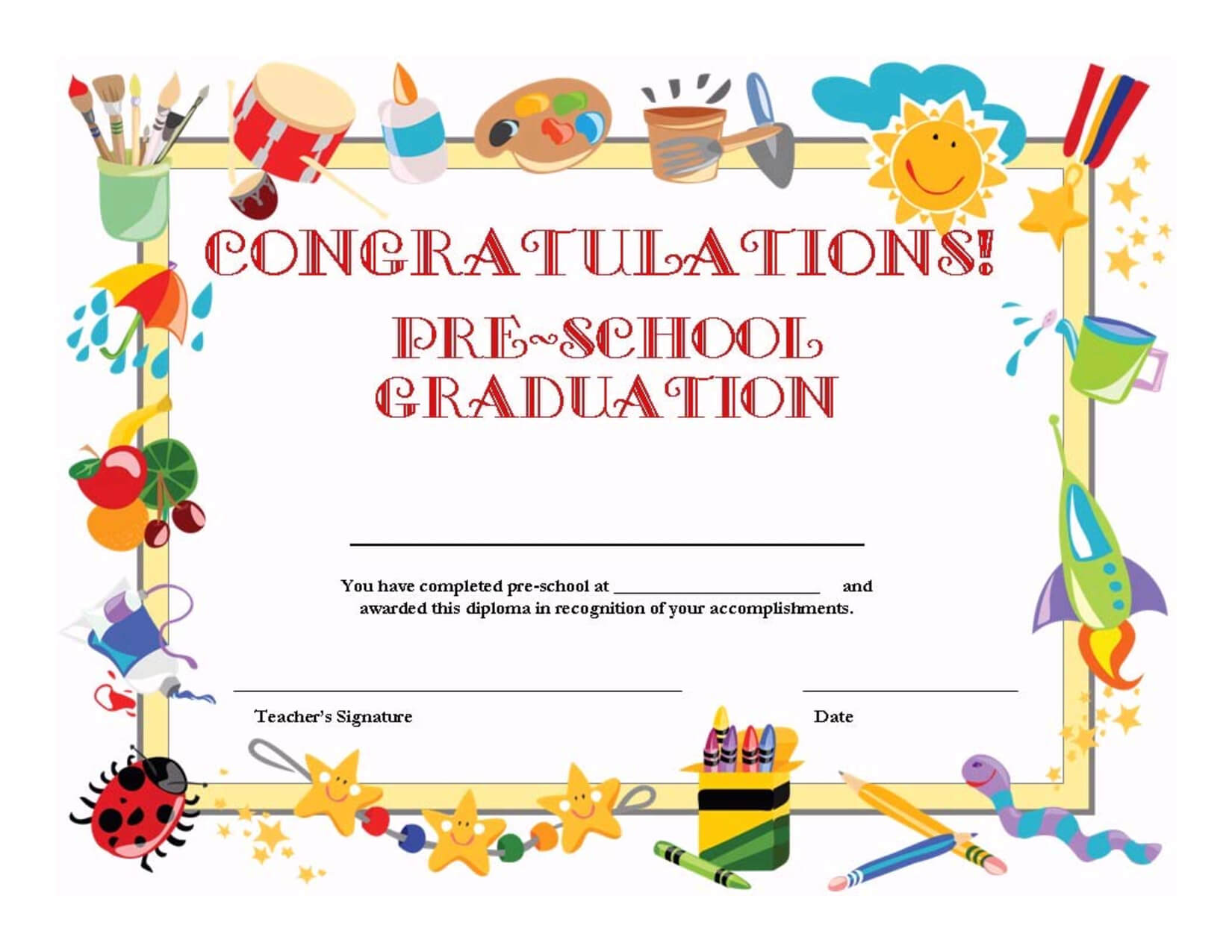 Preschool Graduation Certificate Template Free | Graduation For Preschool Graduation Certificate Template Free