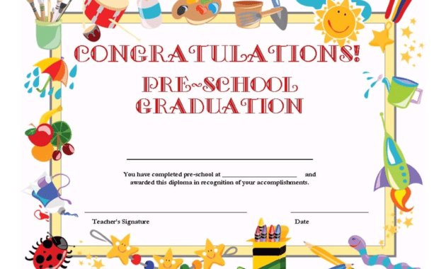 Preschool Graduation Certificate Template Free | Graduation intended for Certificate Templates For School