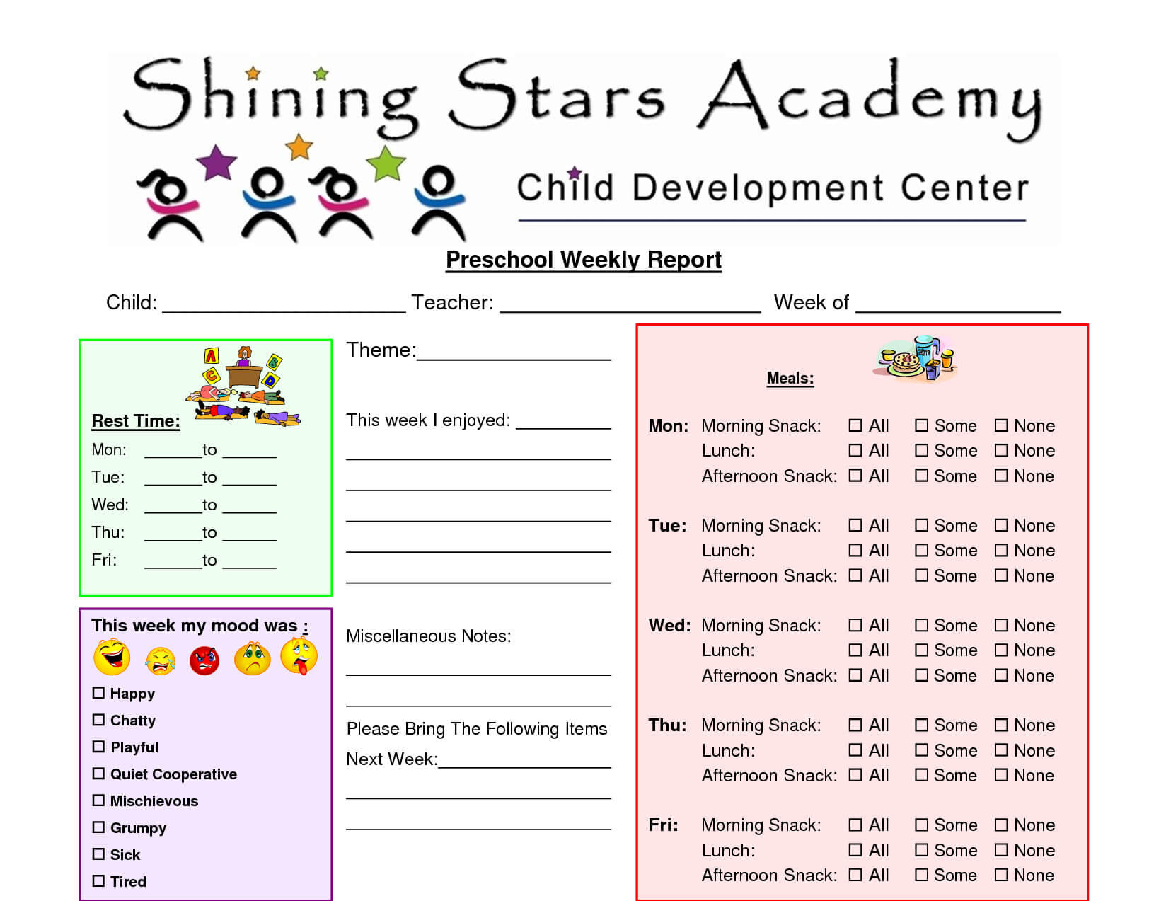 Preschool Progress Report Template | Report Card Template With Regard To Preschool Progress Report Template