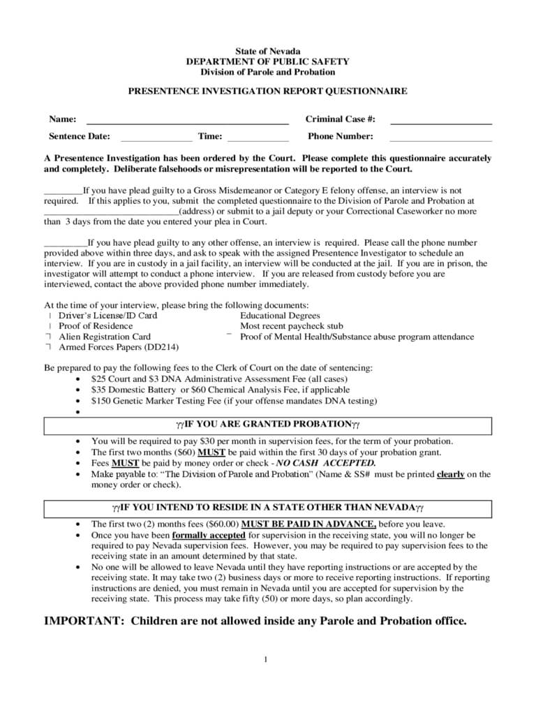 Presentence Investigation Report Form – 2 Free Templates In Throughout Presentence Investigation Report Template