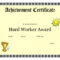 Printable Achievement Certificates Kids | Hard Worker For Free Kids Certificate Templates