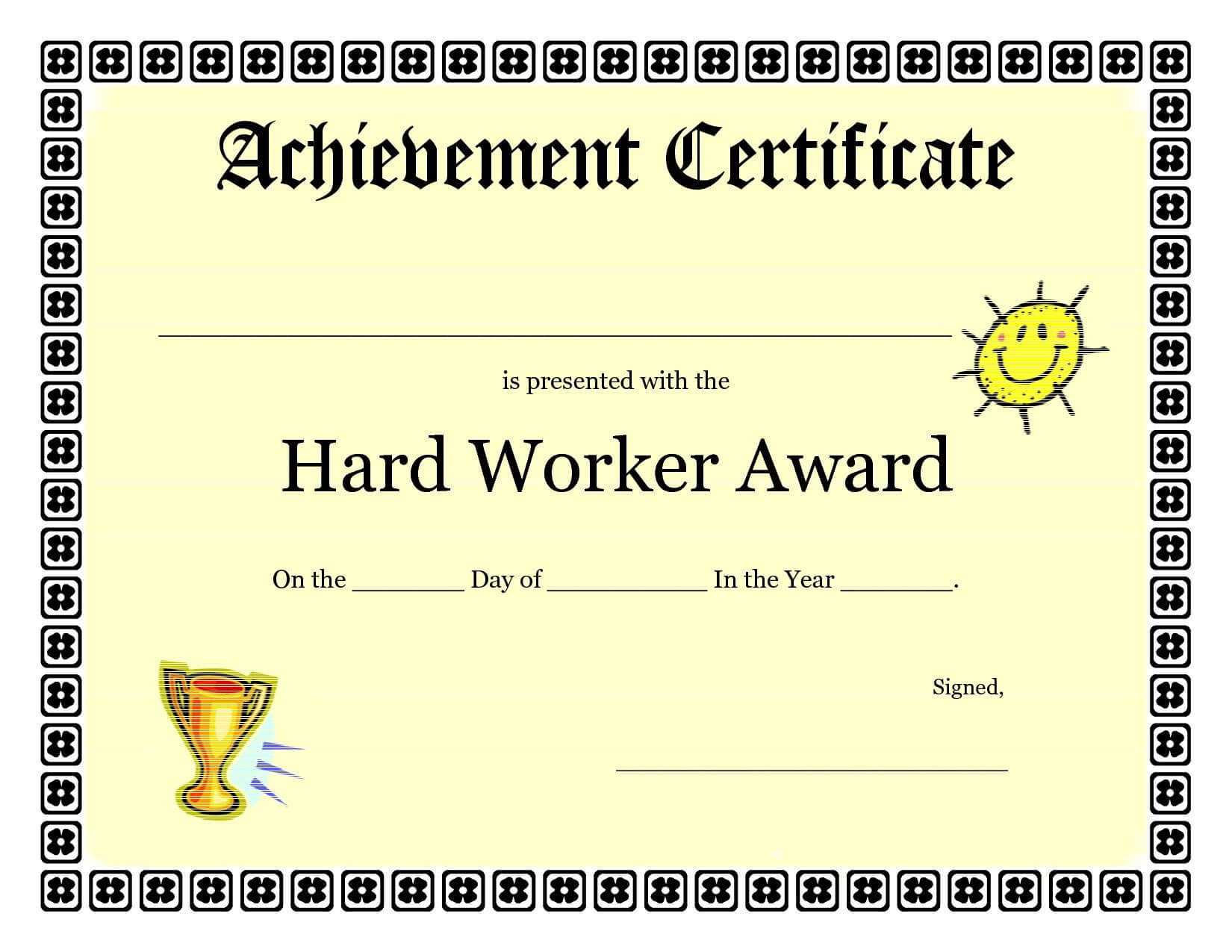 Printable Achievement Certificates Kids | Hard Worker Inside Certificate Template For Pages