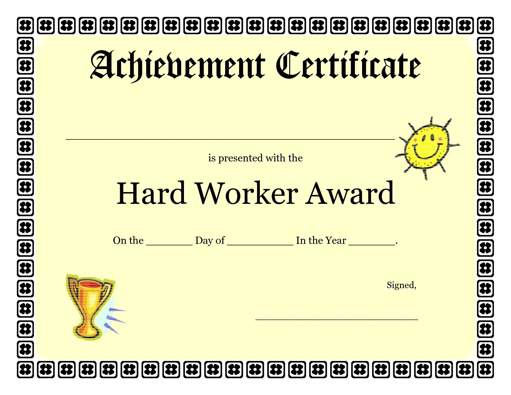 Printable Achievement Certificates Kids | Hard Worker Regarding Student Of The Year Award Certificate Templates