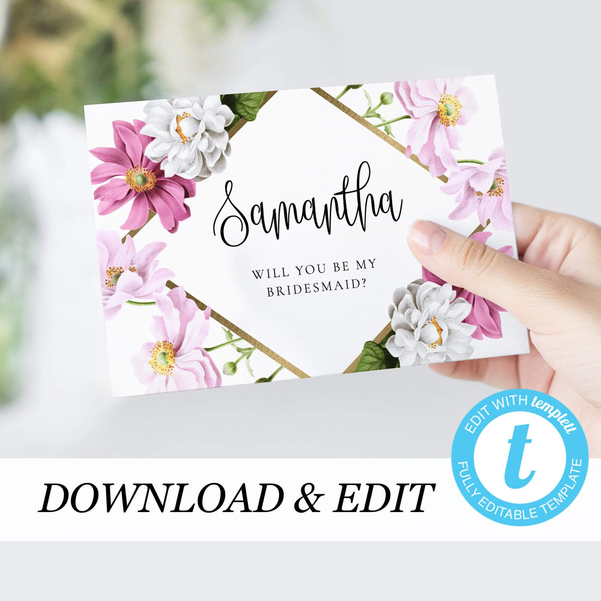 Printable Be My Bridesmaid Card, Floral Bridesmaid Card Pertaining To Will You Be My Bridesmaid Card Template