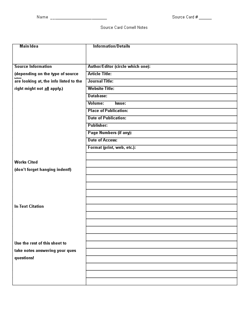 Printable Cornell Note Taking Word | Templates At Regarding Cornell Note Template Word