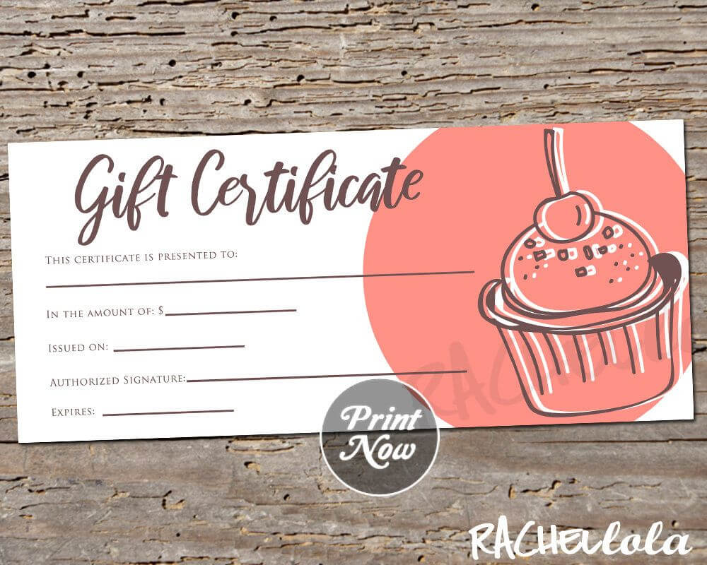 Printable Cupcake Gift Certificate Template, Bakery Voucher Intended For Restaurant Gift Certificate Template