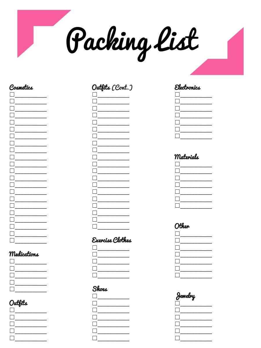 Printable Diagram Printable Blank Packing List 1 Printable For Blank Packing List Template