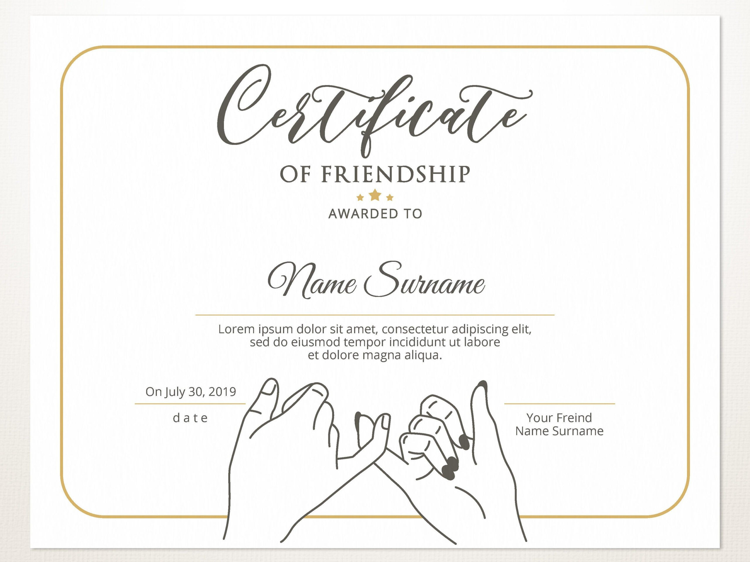 Printable Friendship Certificate Template Editable For Spa Day Gift Certificate Template