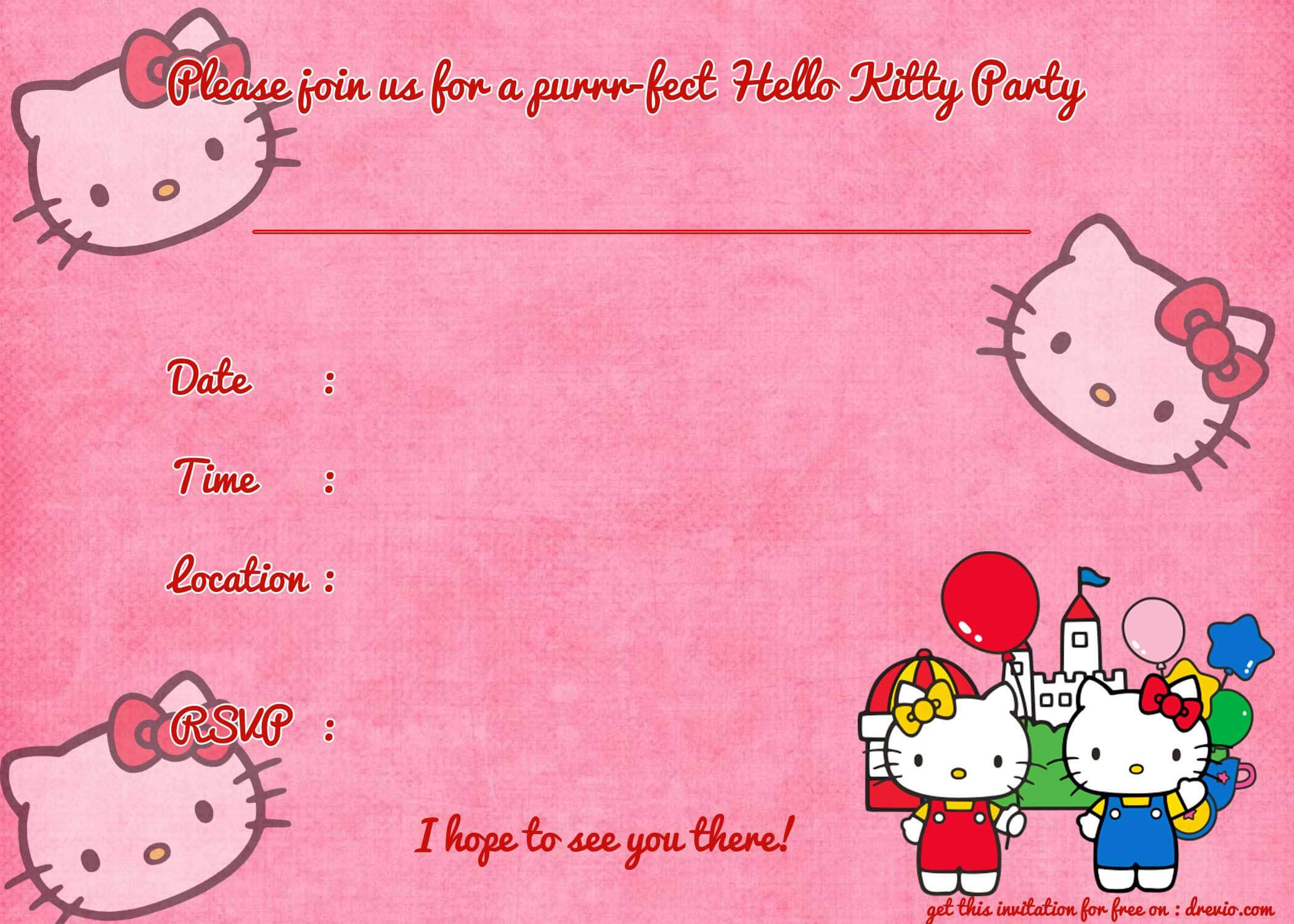 Printable Hello Kitty Birthday Invitation Template | Hello In Hello Kitty Birthday Card Template Free