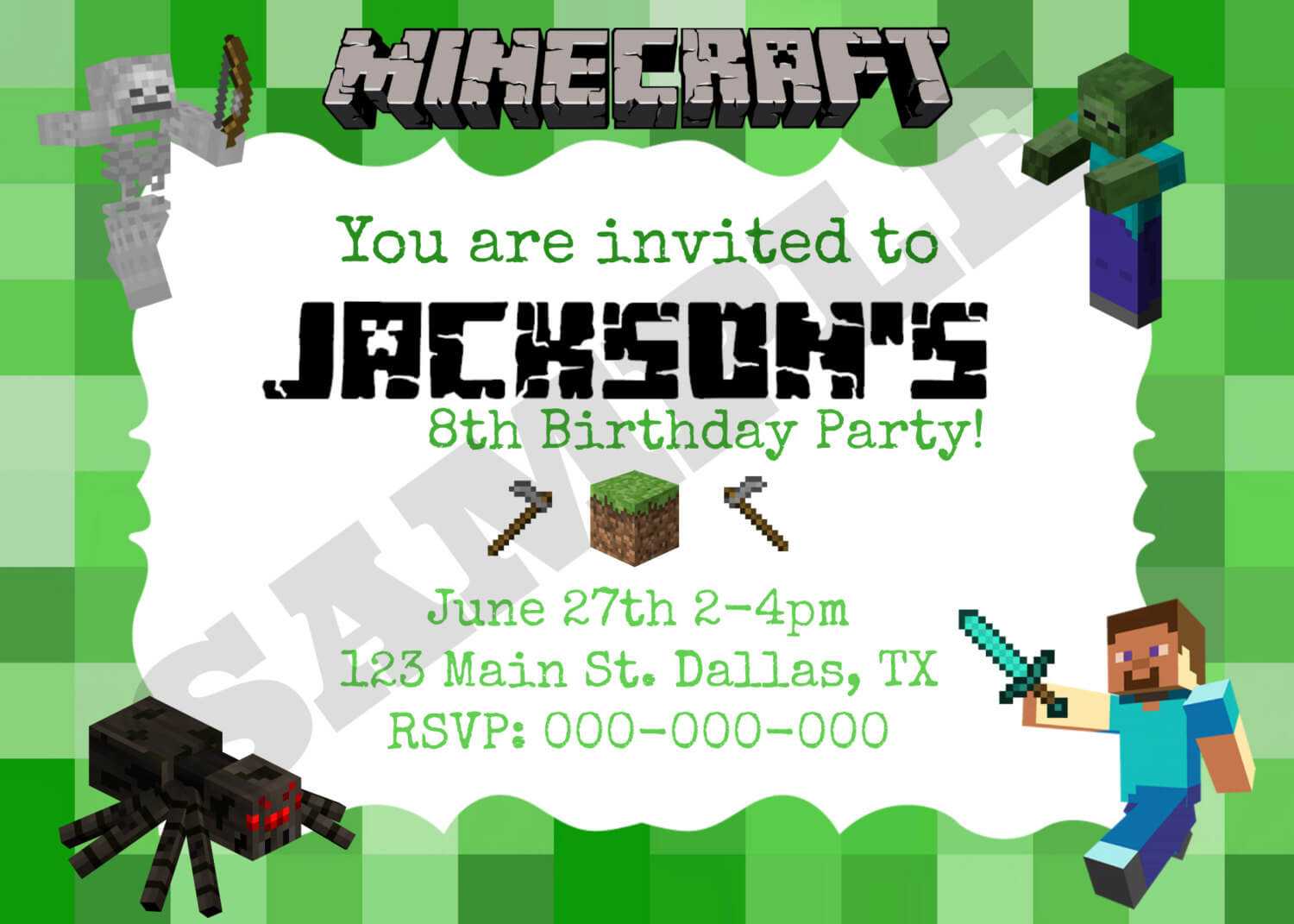 Printable Minecraft Birthday Invitations Free Minecraft Regarding Minecraft Birthday Card Template