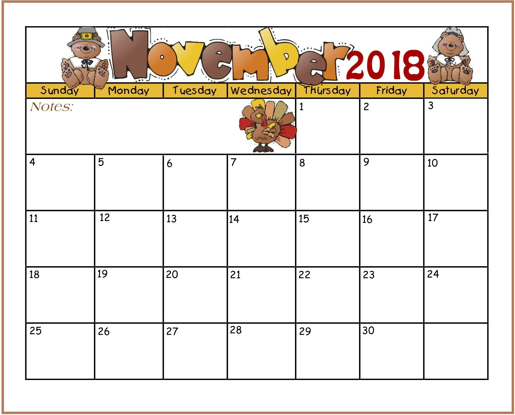 Printable November 2018 Calendar For Kids | Kids Calendar Throughout Blank Calendar Template For Kids