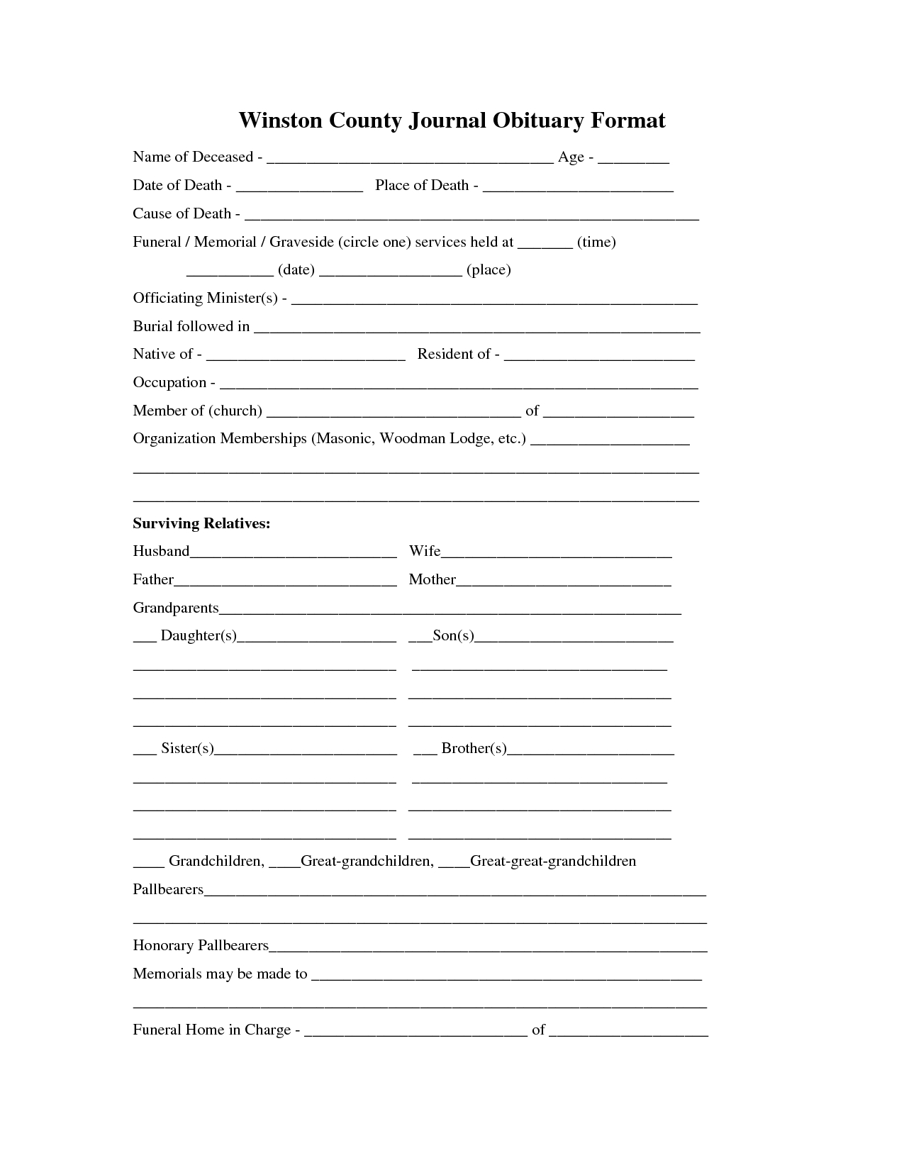 Printable Obituary Template | Fill In The Blank Obituary Inside Fill In The Blank Obituary Template